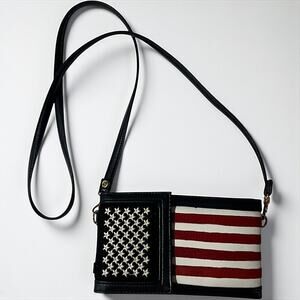Vintage Leather American Flag Crossbody Wallet Organizer Purse